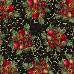 Buy π Fabric Traditions β Christmas Black Berries & Bells Glitter Cotton Fabric β