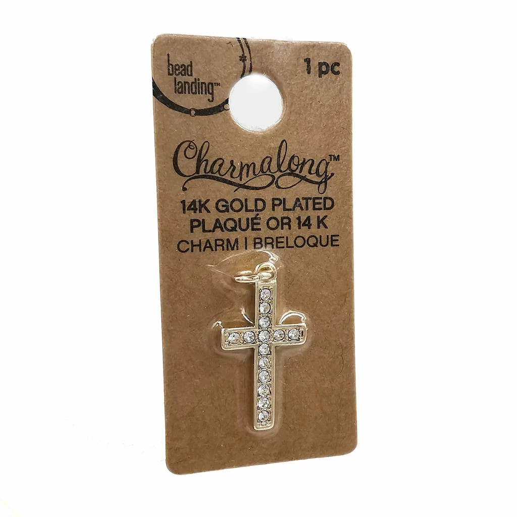 Deals π Charmalong™ 14K Gold Plated Pavé Cross Charm by Bead Landing™ βοΈ - Image 4