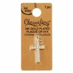 Deals 🎁 Charmalong™ 14K Gold Plated Pavé Cross Charm by Bead Landing™ ✔️