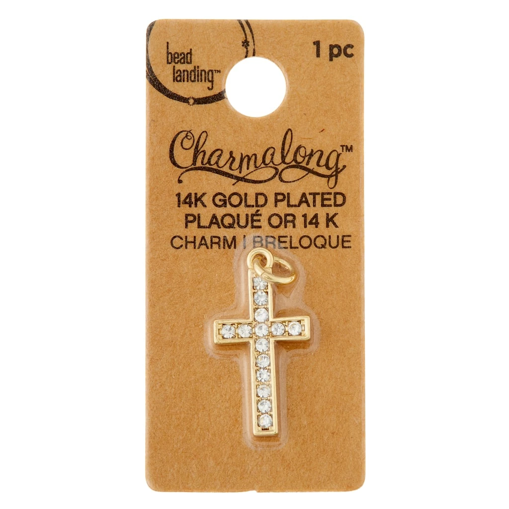Deals π Charmalong™ 14K Gold Plated Pavé Cross Charm by Bead Landing™ βοΈ