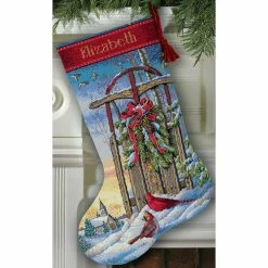 Promo 👍 Dimensions® Gold Collection 16" 🎄 Christmas Sled Stocking Needlepoint Kit 🔥