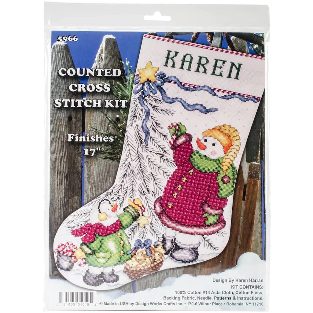 Outlet π Design Works™ β Christmas Tree Snowman Counted Cross Stitch Stocking Kit π₯