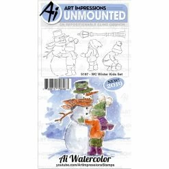 Wholesale 🧨 Art Impressions Winter Kids Watercolor Cling Rubber Stamp Set 👍