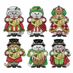 Flash Sale 🧨 Design Works™ Kitty Carollers Plastic Canvas Ornament Set Kit 😍