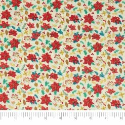 New 🌟 SINGER 🎅 Christmas Holiday Nordic Poinsettia Cotton Fabric 😍