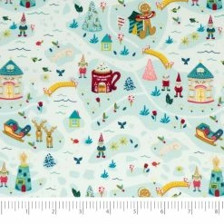 New ⭐ SINGER 🎁 Christmas Santa Village Cotton Print Fabric 🔔