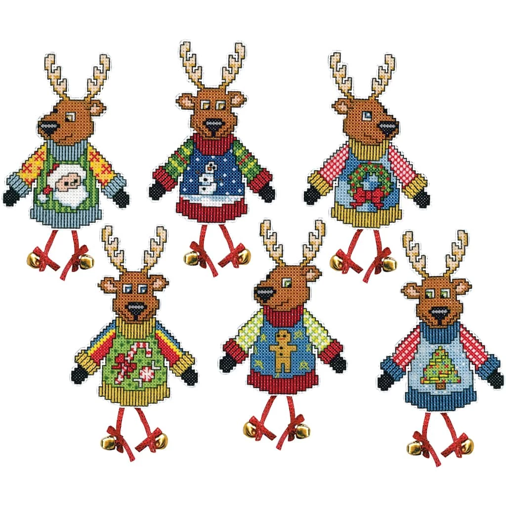 New π Design Works Ugly Sweater Reindeer Plastic Canvas Ornament Kit π
