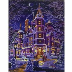 Buy 🔔 Sparkly Selections House in Winter Pre-Framed Diamond Painting Kit with Backlighting 🔥